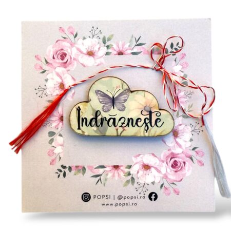 Brosa martisor din lemn - Norisor "Indrazneste"