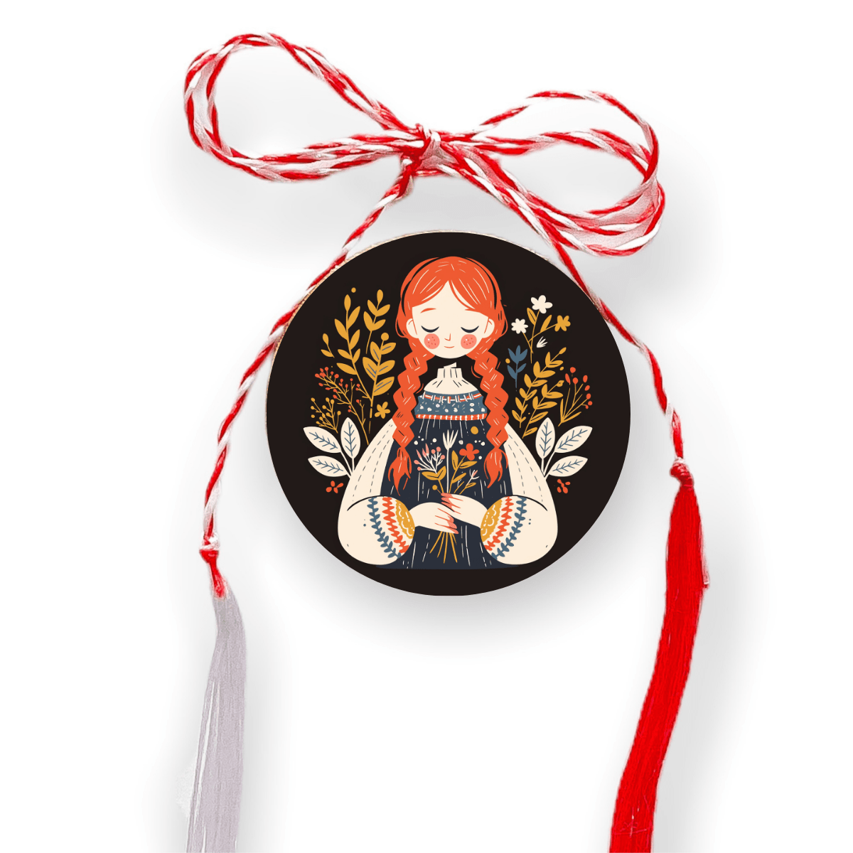 Brosa martisor din lemn - cerc - Fata port floral