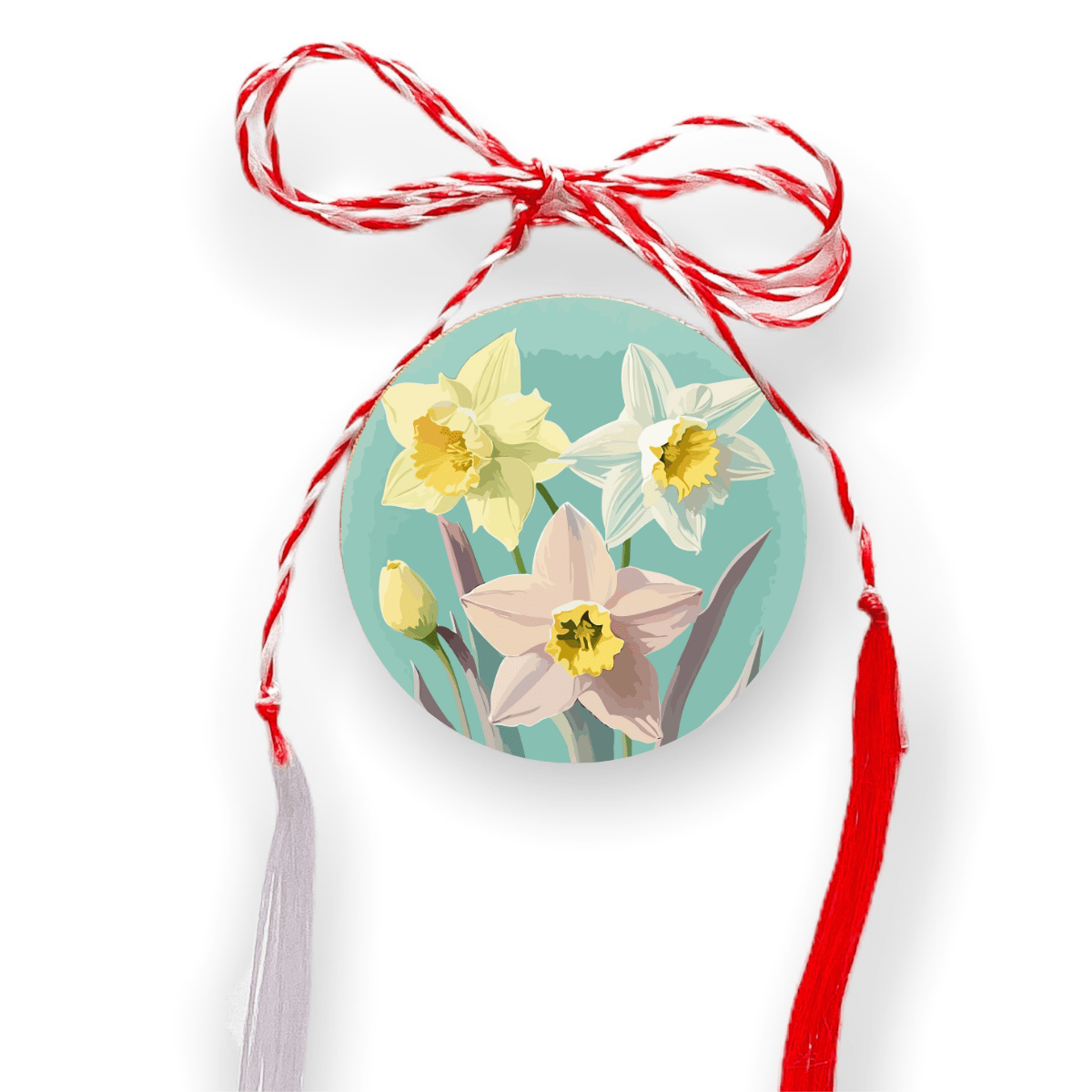 Brosa martisor din lemn - cerc - Narcise